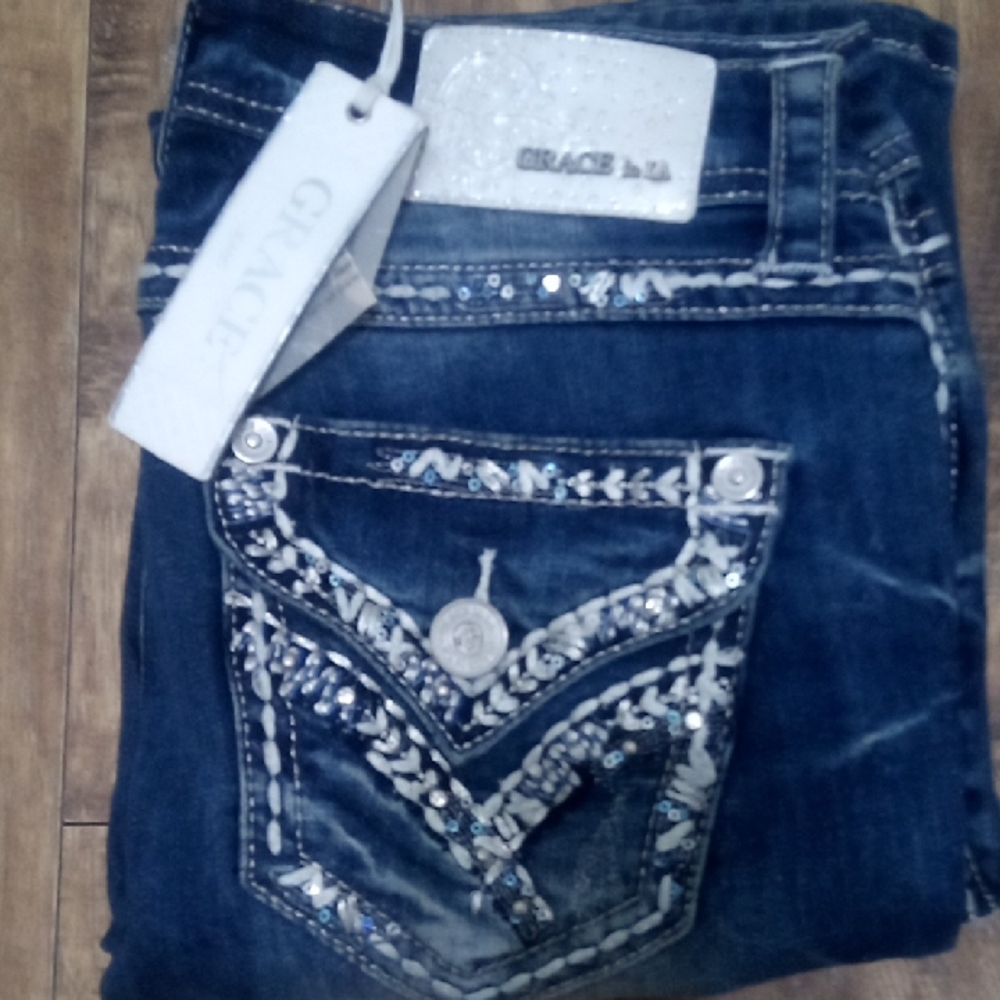 Grace in LA Women's 27 Bootcut Embellished Jeans